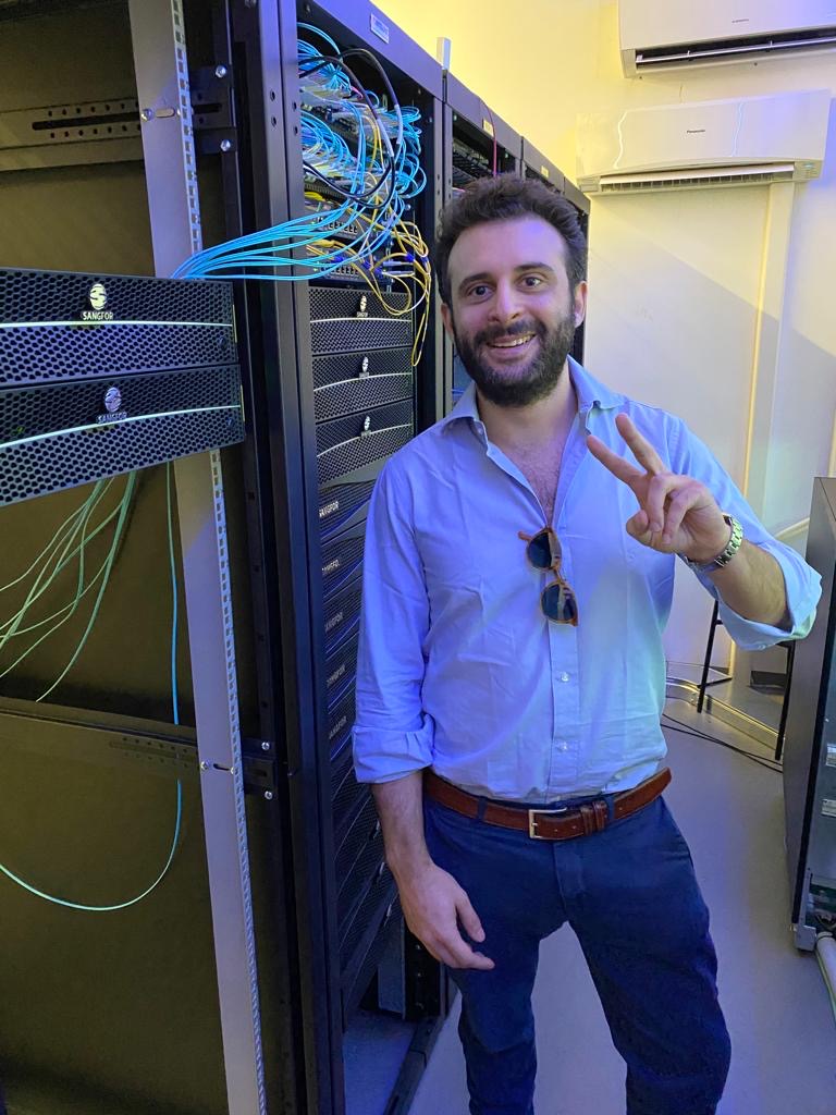 Andrea Nebiolo at a client's on-premise datacenter — 18-node cluster