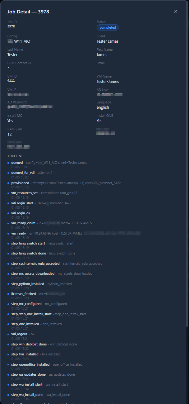 Full job timeline