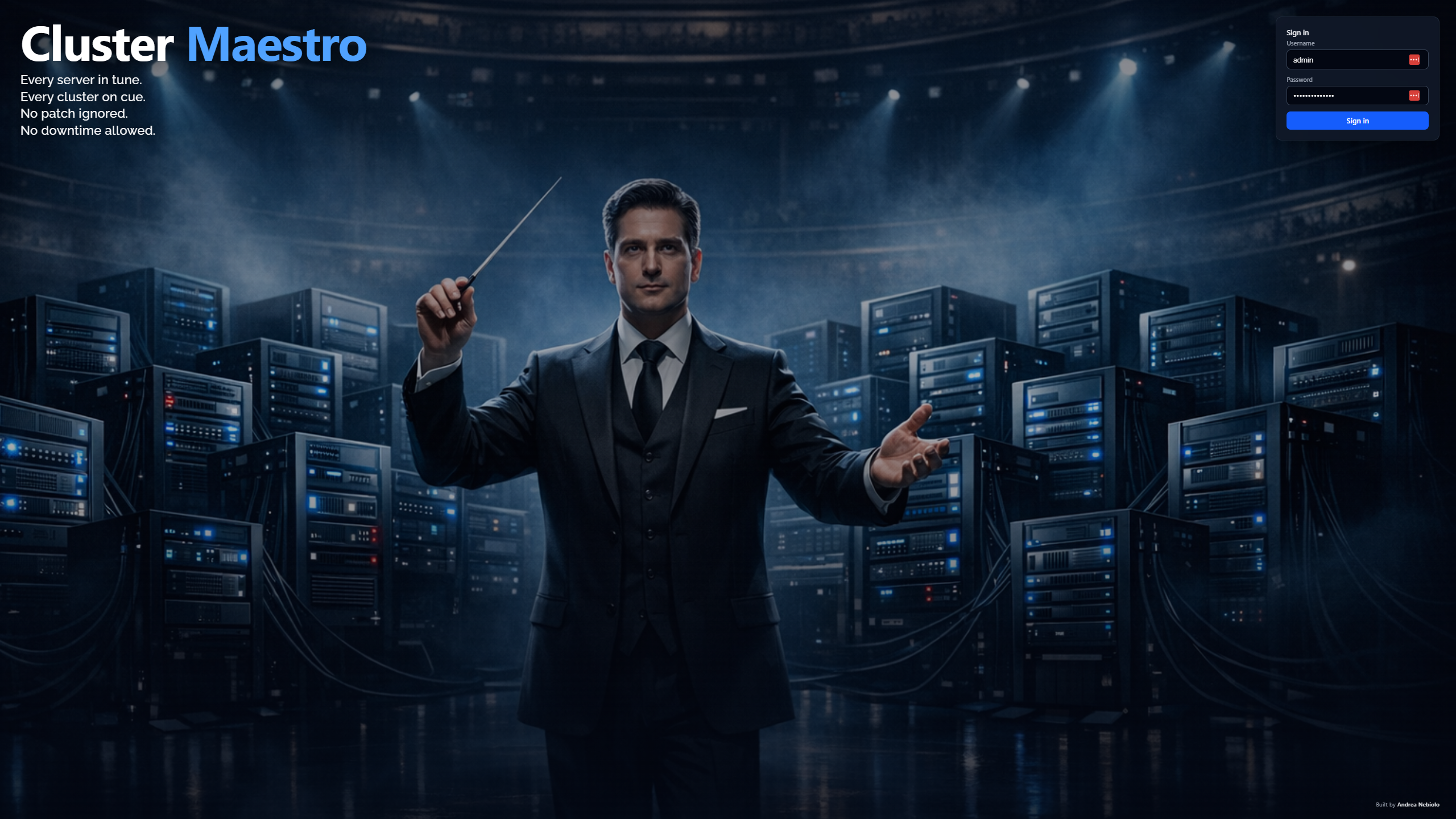 Cluster Maestro — login screen